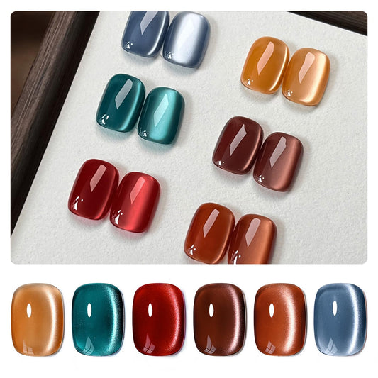 GAOY Silk Glitter Cat Eye Gel Polish Set with Magnet, 6 Colors IncludingJelly Red Green Brown Yellow UV LED Soak Off Nail Polish Home DIY Manicure Nail Salon Varnish
