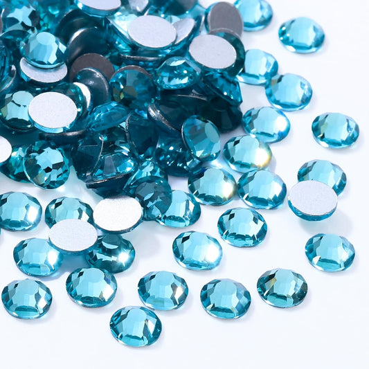 Aquamarine Flatback Rhinestones, Glass Rhinestones for Nail Art and Craft, Glue Fix, Loose Crystal Gemstones(Aquamarine, SS30, 288pcs, 6.4-6.6mm)