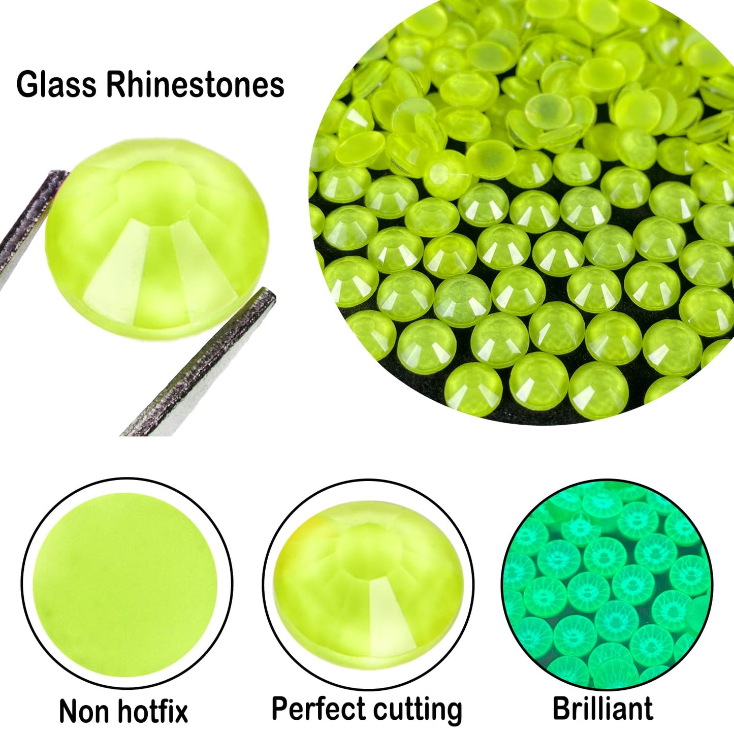 Flatback Glass Rhinestones,Bedazzler Gems 1440pcs Non Hotfix Crystal Rhinestones for Nail Charms Crafts Clothes Tumblers,Citrine Neon,SS10