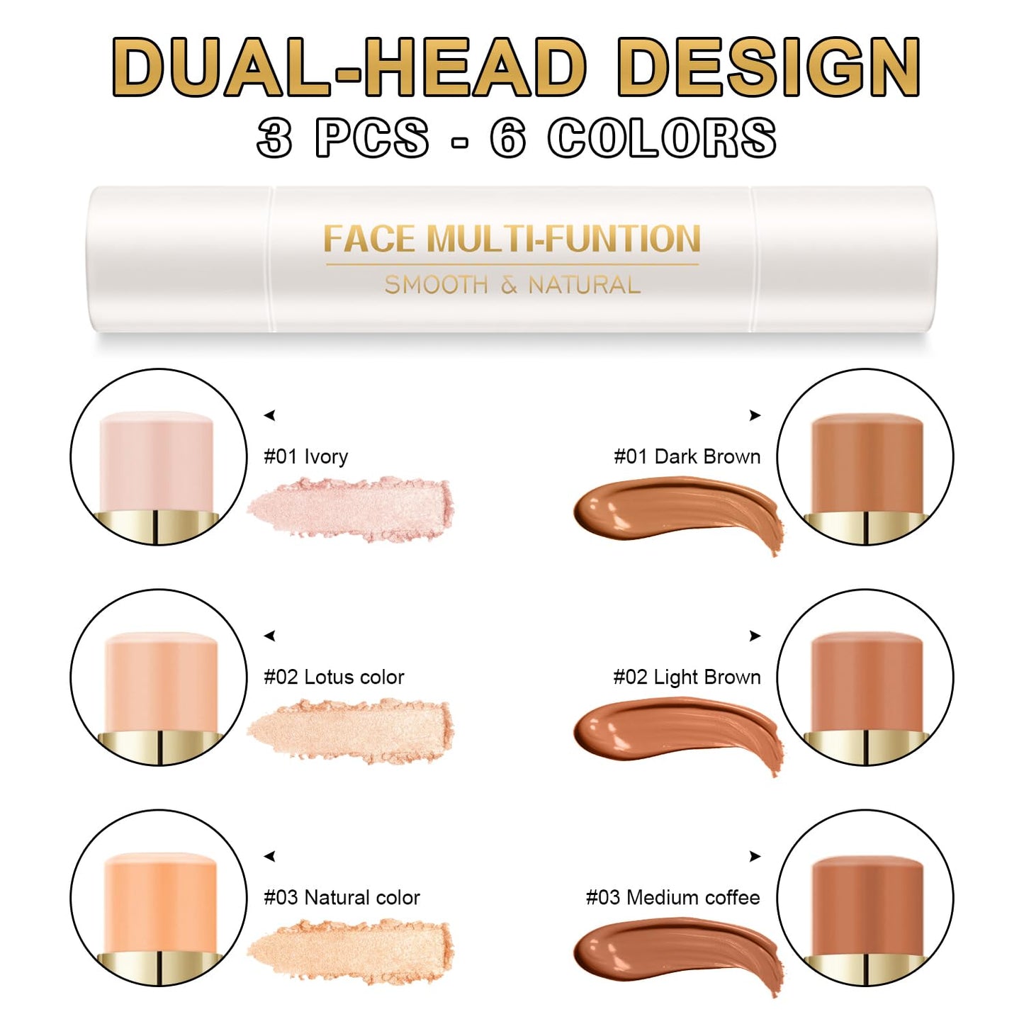 6 Colors Cream Contour Stick Makeup Contour Kit,Double-ended Cream Bronzer for Sculpt, Highlighter and Blush Stick Makeup Kit, Matte & Dewy Finish (SET C)