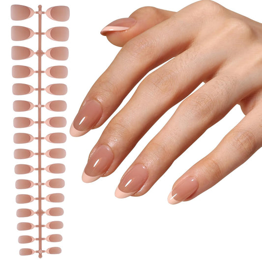French Tip Press on Nails 160PCS with 5 Strips, 16 Sizes Pre-applied Primer Fake Nails - No Need to File, 5 Colors Long Square Tips, DIY Glue on Nails Kit for Women, Gift Set