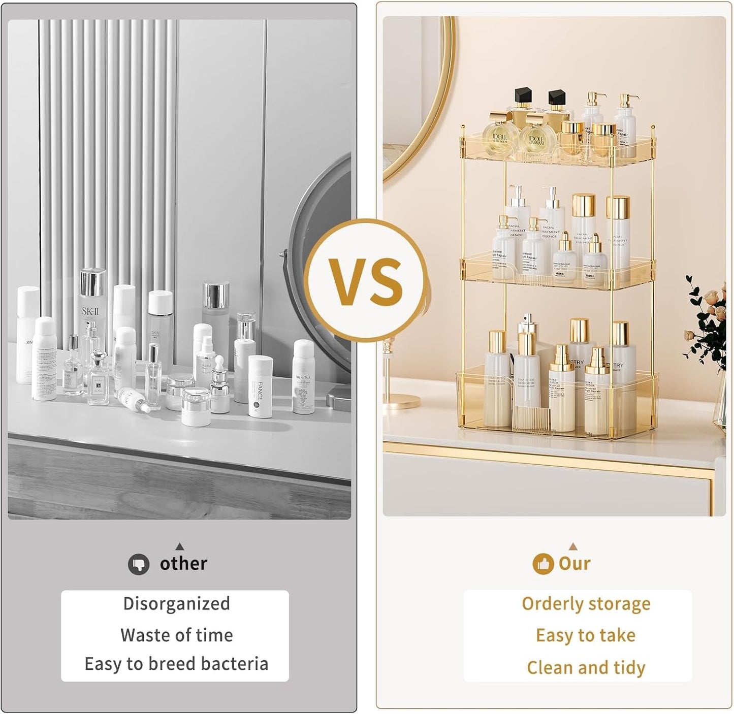 3 Tier Bathroom Countertop Organizer, Makeup Skin Care Organizer, Perfume Tray Vanity Countertop Organizer for Bathroom Countertops