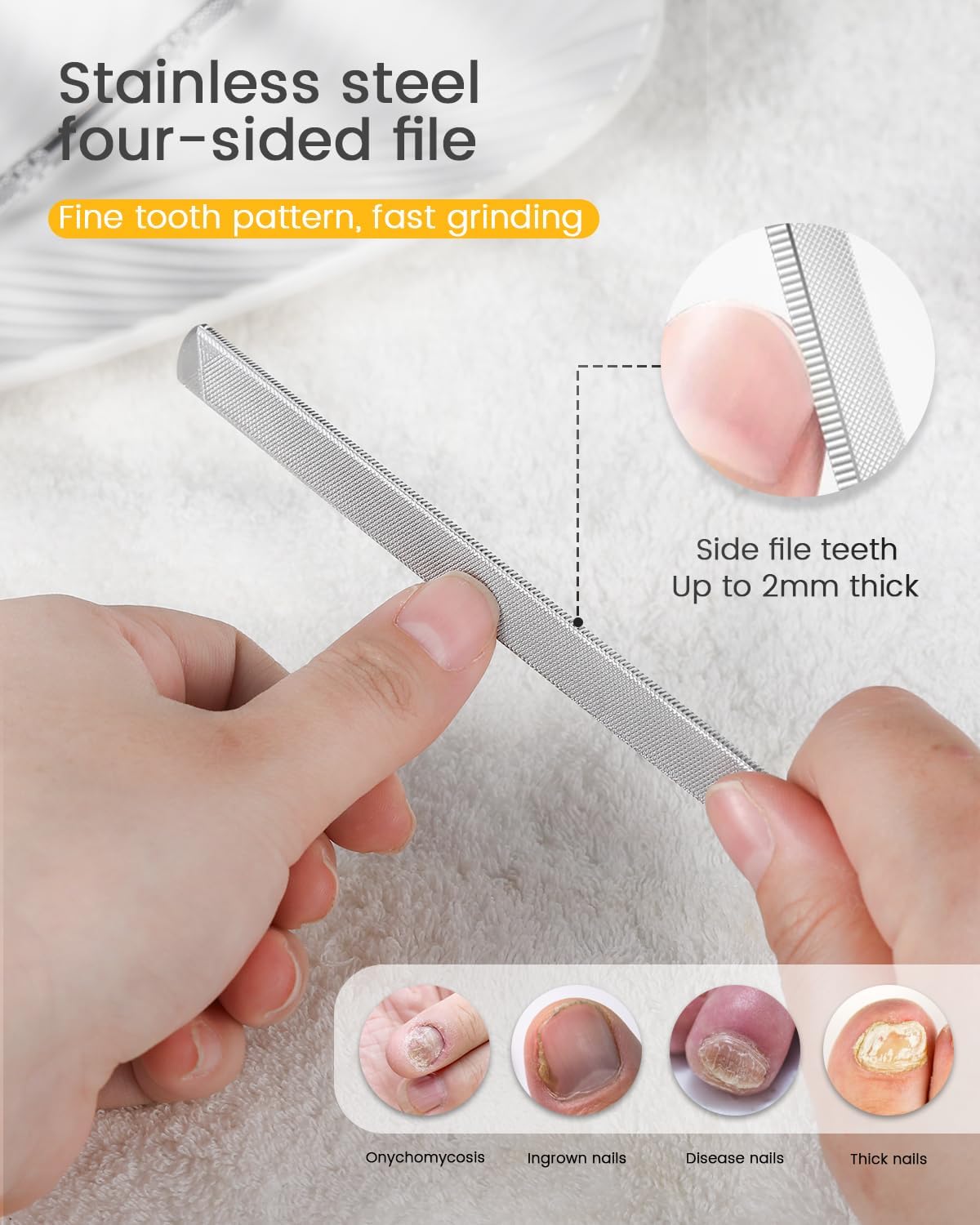 BEZOX Long Metal Nail File, Stainless Steel Fingernail File for Thick and Fungal Nails with Dual-Ended Toenail Lifter – The Ultimate Manicure & Pedicure Tool for Men and Women’s Nail Care - Black