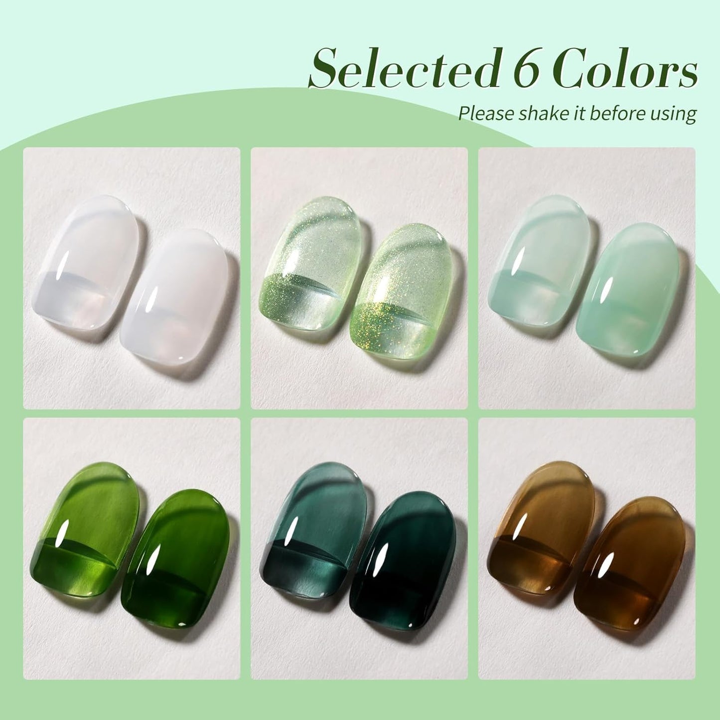 Born Pretty Jelly Green Milky White Gel Nail Polish Christmas Transparent Sheer Colors Gel Nail Kit for Salon Gel Manicure and Nail Art DIY at Home 6 Colors