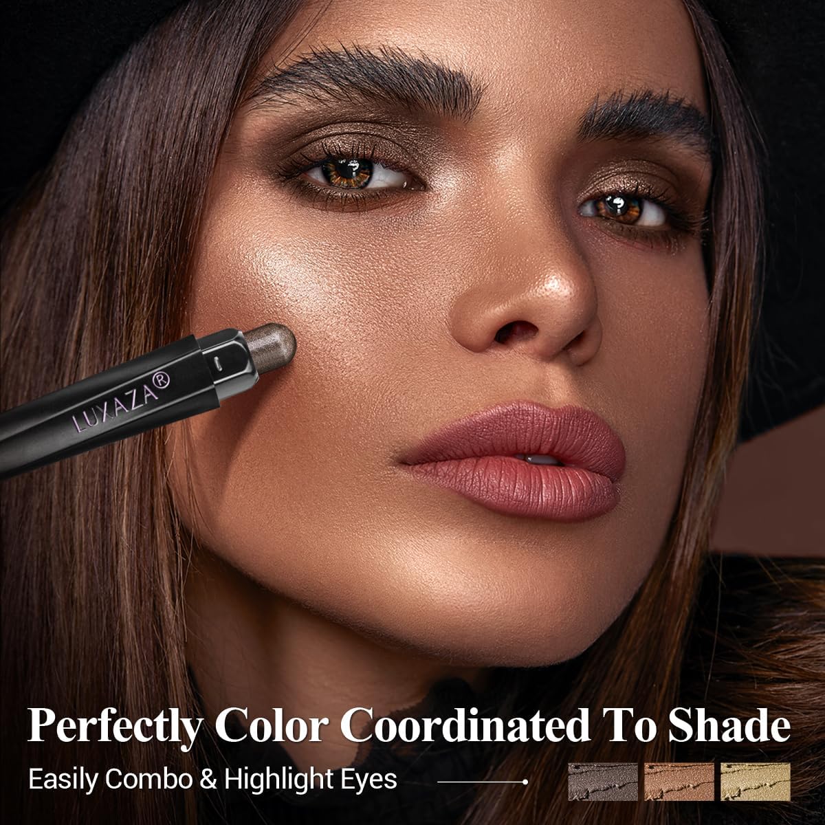 Classic 3PCS Neutral Eyeshadow Stick Makeup Set, Metallic Shimmer Matte Cream Eye Shadow Eyeliner Brightener Pencil Crayon - Golden Glow