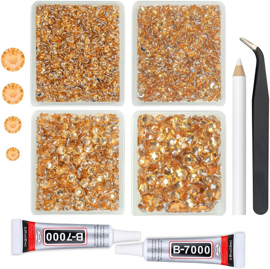 Caramel Gold Crystal Resin Rhinestones w B7000 Jewelry Glue for Bedazzling Crafting 3mm-6mm Flatback Stones Diamonds Crystals Gems Charms for Nails Face Eyes Makeup Tumblers Bottles DIY Crafts