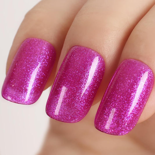 Glitter Gel Nail Polish,Sparkly Shimmer Fuchsia Gel Polish, 15ml UV/LED Soak Off Purple Gel Polish for Manicure Salon or DIY Nail Art at Home,Women Girls Gift - GP0092