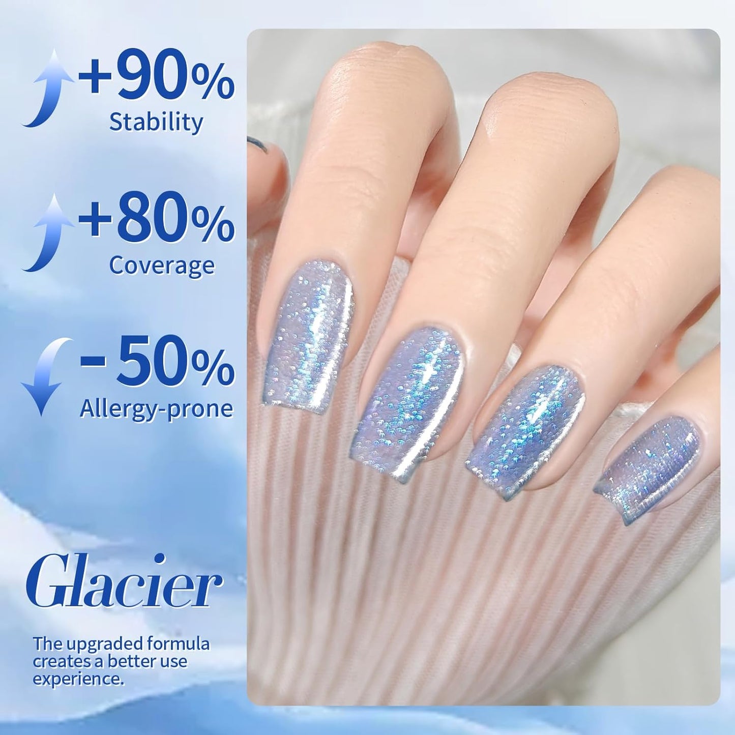 BORN PRETTY Cat Magnetic Eye Gel Nail Polish Light Blue Holographic Glitter Gel Polish Glass Magnetic Gel Gift 15ML