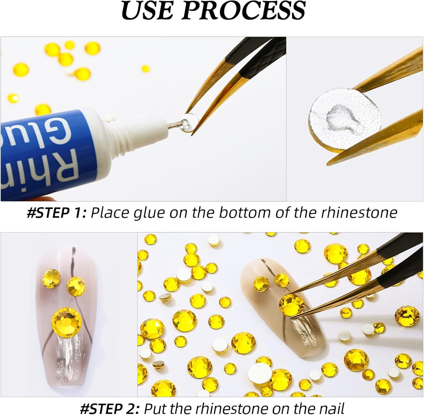 Citrine Flatback Rhinestones, Glass Rhinestones for Nail Art and Craft, Glue Fix, Loose Crystal Gemstones(Yellow, SS4, 1440pcs, 1.5-1.7mm)