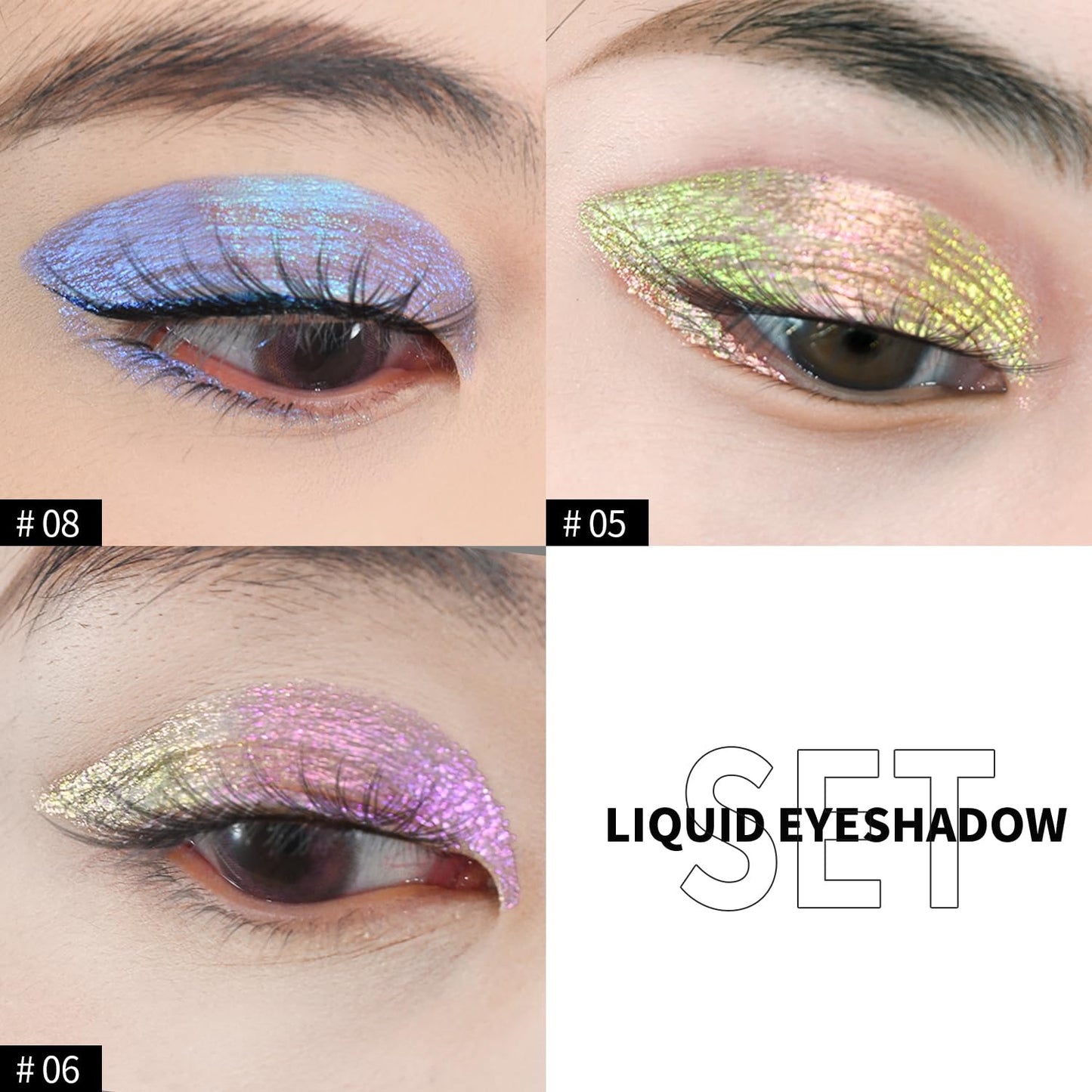 CHARMACY 3 Pcs Multichrome Glitter Liquid Eyeshadow, Chameleon Shifting Color, Holographic Metallic Eyeshadow, Long-Lasting Wear, Vegan Eye Topper for Party, Daily Makeup (#303)