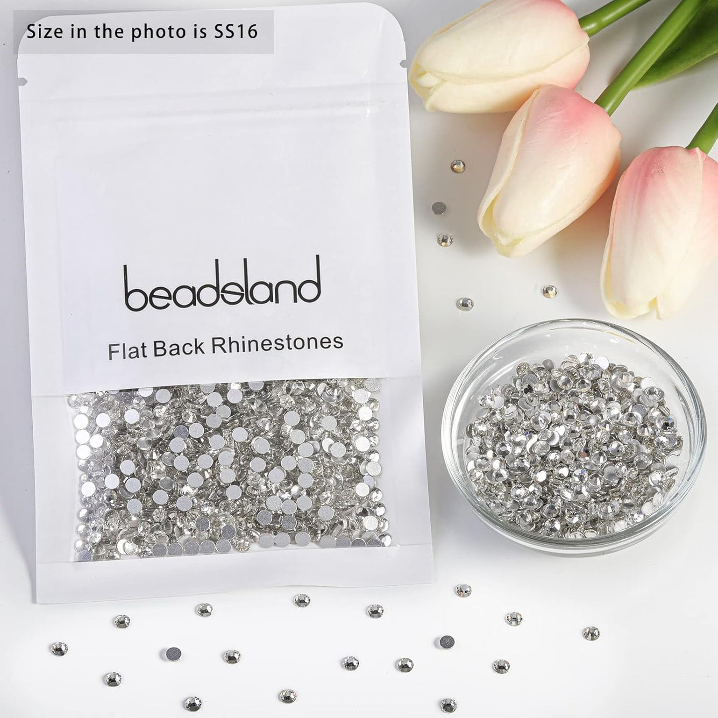 Beadsland Flat Back Crystal Rhinestones Round Gems for Nail Art and Craft Glue Fix, Crystal (3.8-4.0mm) SS16/1440pcs