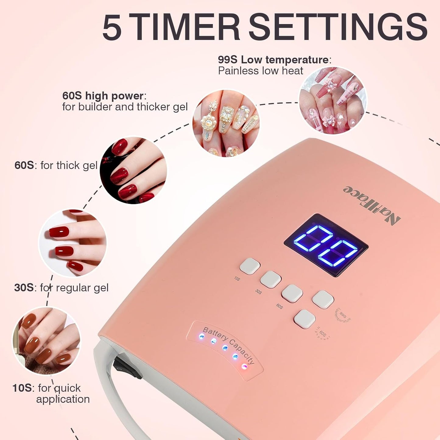 Cordless UV LED Nail Lamp, 66W Rechargeable Gel Nail lamp, Cordless UV Light for Gel Nails with Handle Auto Sensor & 5 Timer for Home & Salon (Pink)
