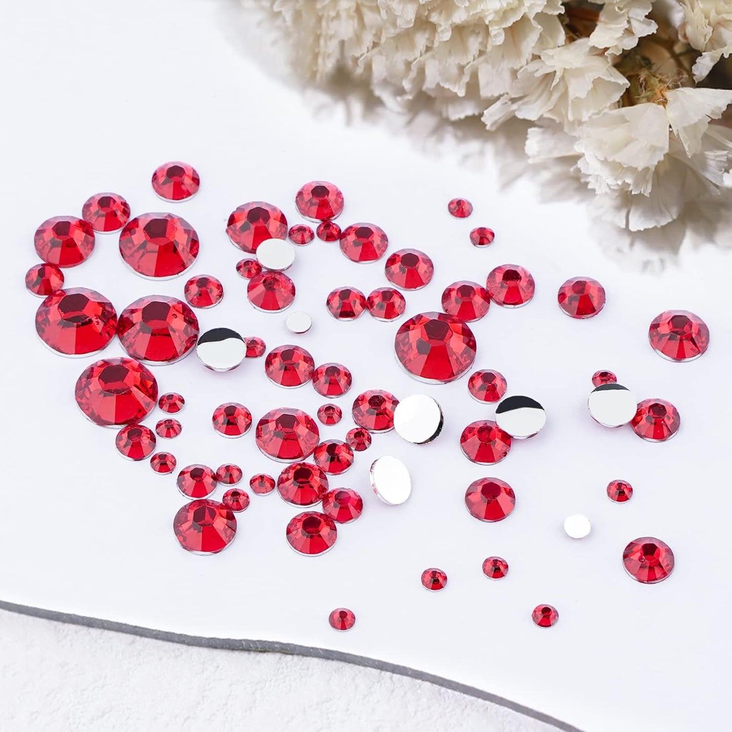 Canvalite 2900Pcs Red Rhinestones for Nails, 18 Styles Multi Shape Nail Charms and Gems Shiny Glass Crystal Flatback Nail Rhinestones Set for Nail Art with Rhinestone Picker and Tweezers