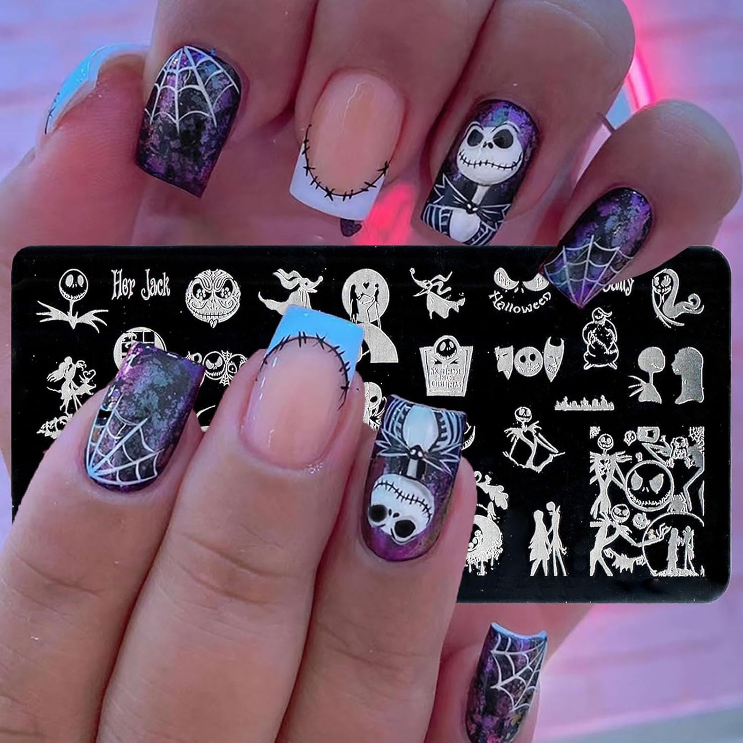 Halloween Nail Stamping Plate Nightmare Christmas Nails Stamping Kit The Day of Dead Ghost Holiday Nail Stamping Plate Halloween Nail Stamper Kit for Women Girls DIY Salon