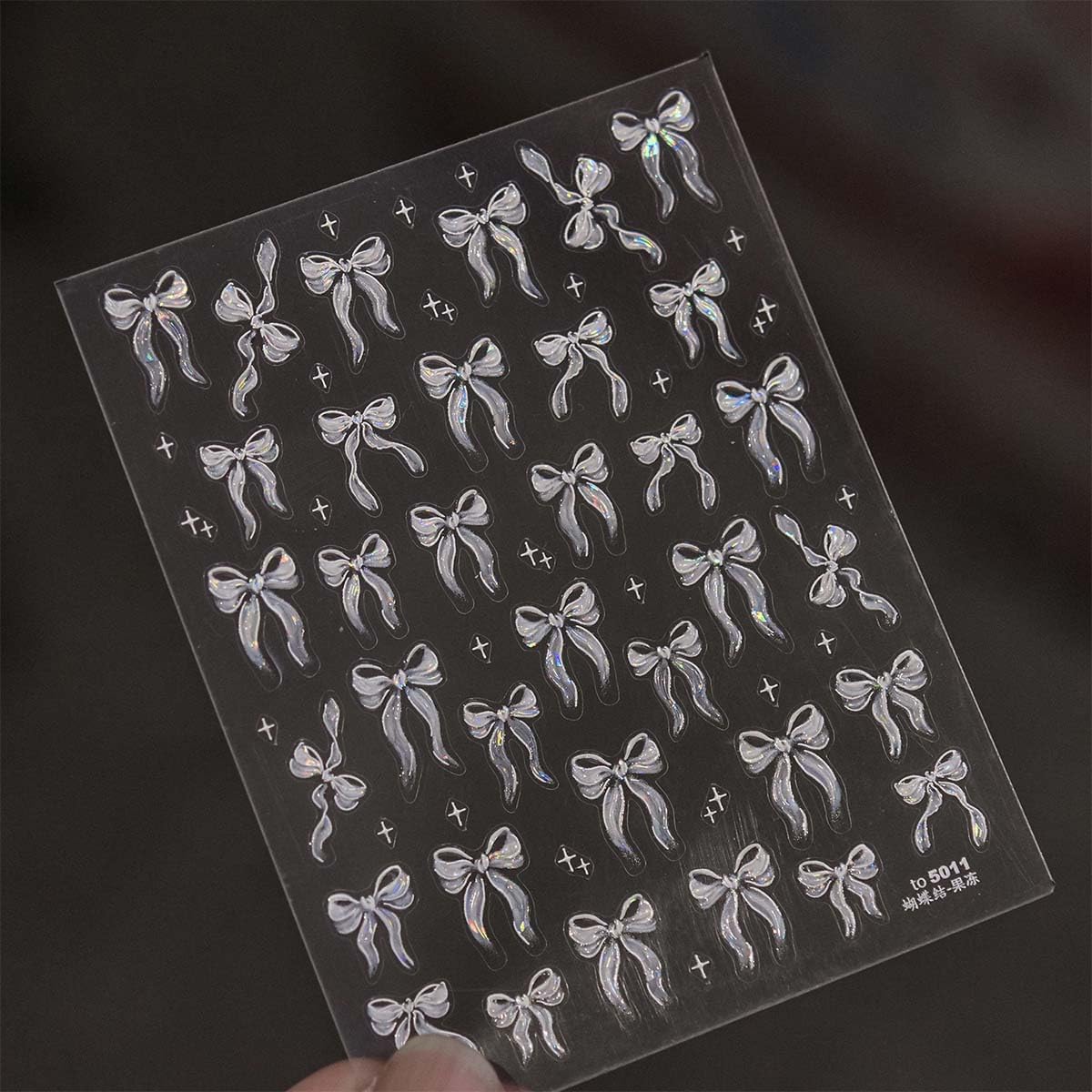 1Sheet Aurora Bow Nail Art Stickers Jelly Bow Nail Decals 5D Embossed White Ribbon Bow Nail Stickers Self-Adhesive Stars Nail Supplies for Women DIY Manicure Decoration