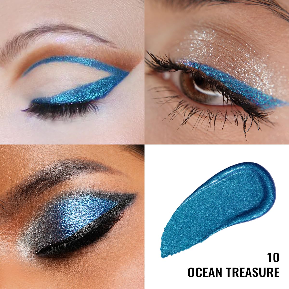 Oulac Blue Liquid Glitter Eyeshadow Liquid Shimmer Eyeshadow Liquid Eyeliner Non-sticky One-Swipe Coverage with Quick-Drying Crease-resistant Formula.Vegan & Cruelty-Free.(10)