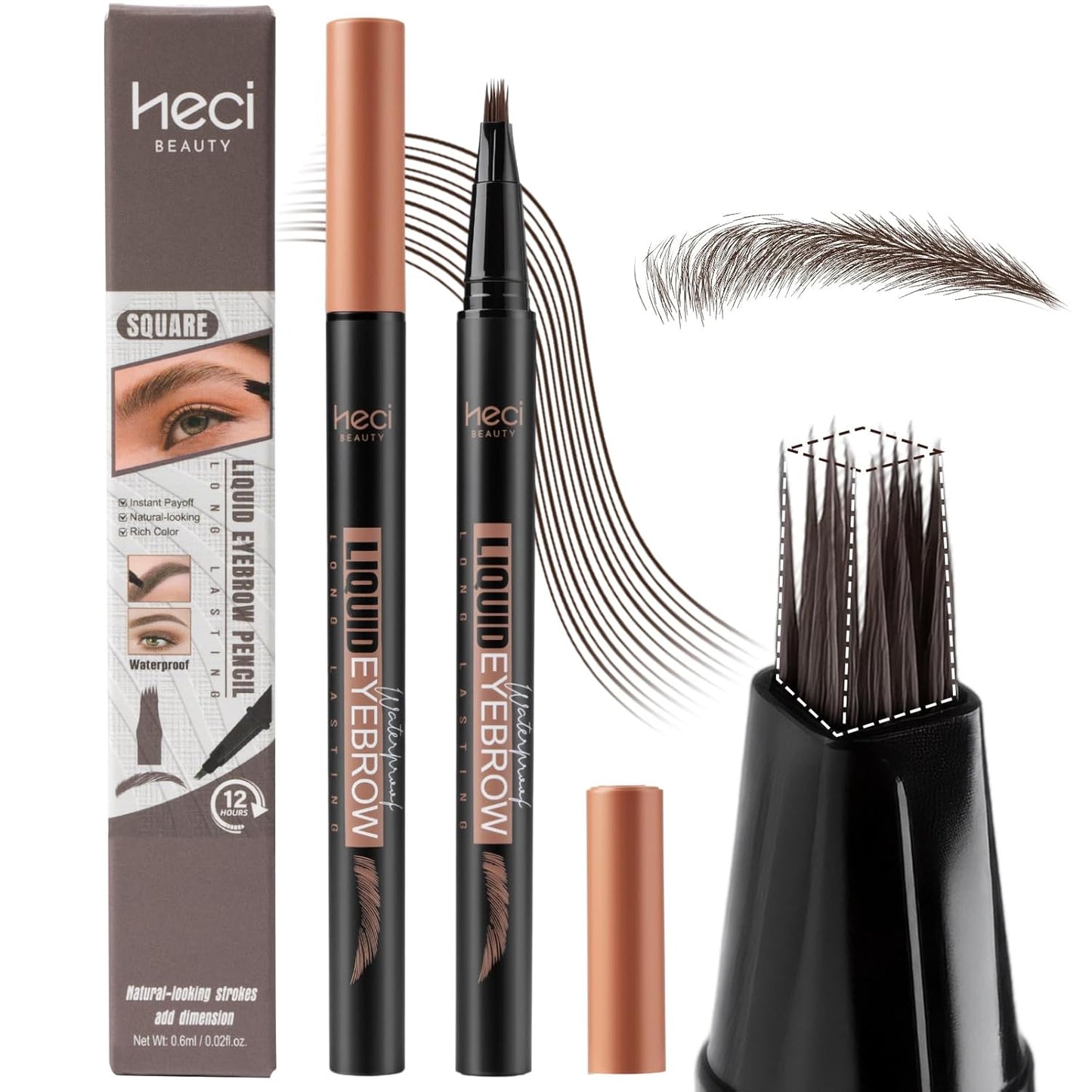 Microblading Eyebrow Pen - Waterproof Liquid Eyebrow Pencil with Angled Eyebrow Brush, Shapes & Fills Hair-Like Looking Brows, Lasts All-Day,Eye brow Pencil for Women and Girls Makeup,Brown