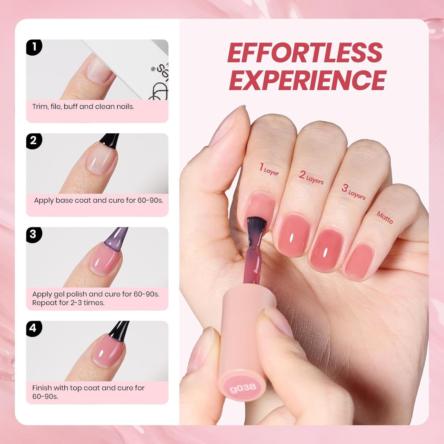 Beetles Jelly Gel Nail Polish Set - 6 Colors Neutral Fall Gel Polish Kit Nude Pink Red Brown Sheer Gel Translucent Effect Soak Off UV DIY Manicure French Nail Art Salon Gift for Girls Women