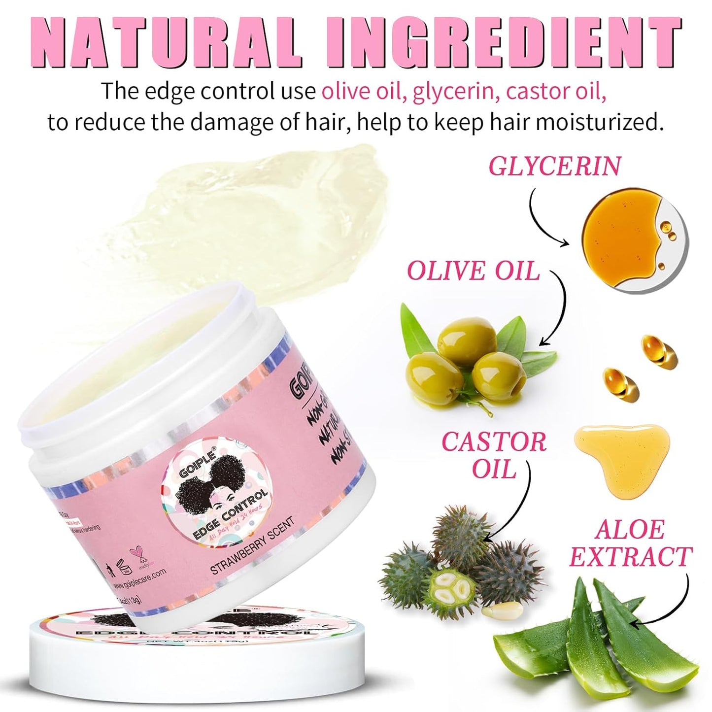 Edge Control Wax Strong Hold Non-greasy Hair Styling Gel - Edge Wax No Flaking Edge Control for Black Hair Edge Wax for Women Rose&Black Castor Oil for Hair Growth Edge Brush Hair Braid Bonnet