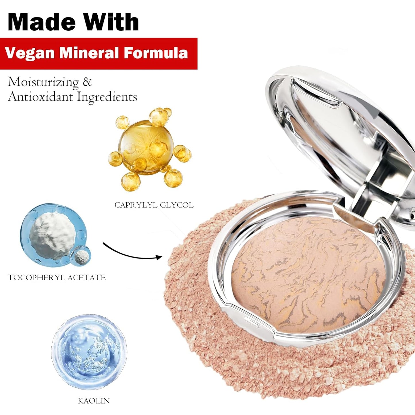 Marbleized Baked Foundation Makeup, Balance and Brighten Color Correcting Powder Foundation - Buildable Light to Medium Coverage - Demi-Matte Natural Finish (#003 MEDIUM, 0.32 Oz)