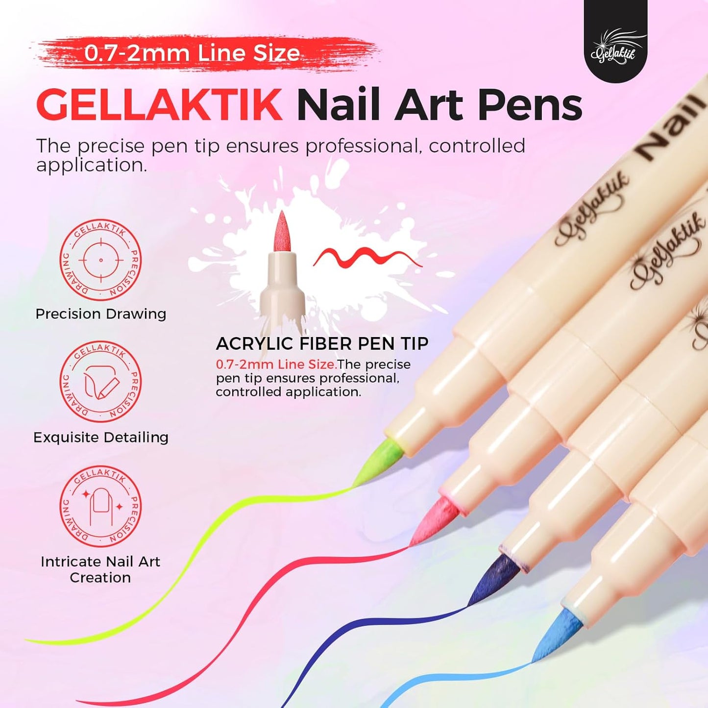 12 Colors Nail Art Pens Set, 3D Nail Color Pens, Quick-Drying Acrylic Paint Markers, Dotting Liner Brush for DIY Nail Design, Home & Salon Manicure Tools