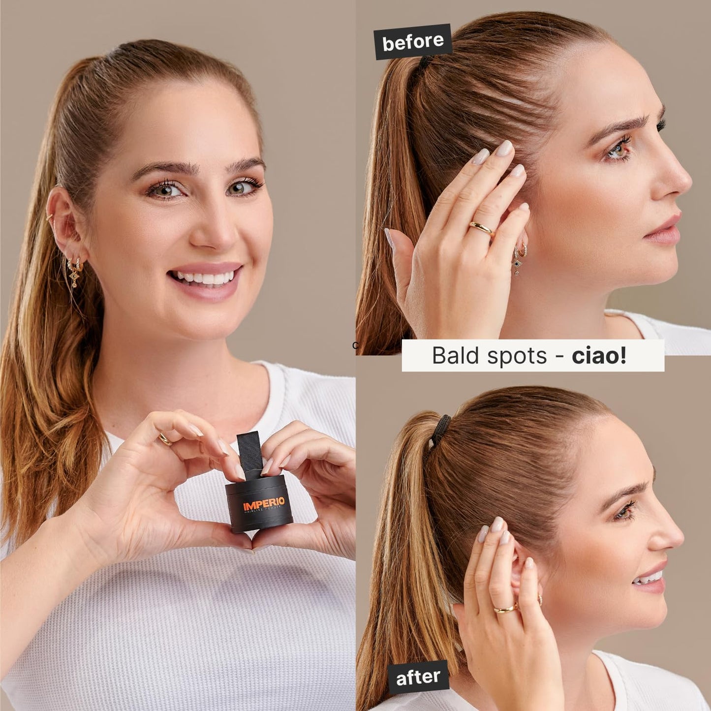 IMPERIO Root Touch Up Hair Powder for Concealing Hair Loss instantly, Hairline Powder for Women & Men, Water resistant Root Cover Up for Thinning Hair in Premium Hairdressing Quality (Black)