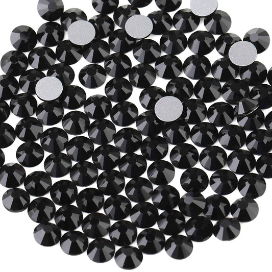 beadsland Flat Back Crystal Rhinestones Round Gems for Nail Art and Craft Glue Fix, Black, (2.9-3.0mm) SS12/1440pcs
