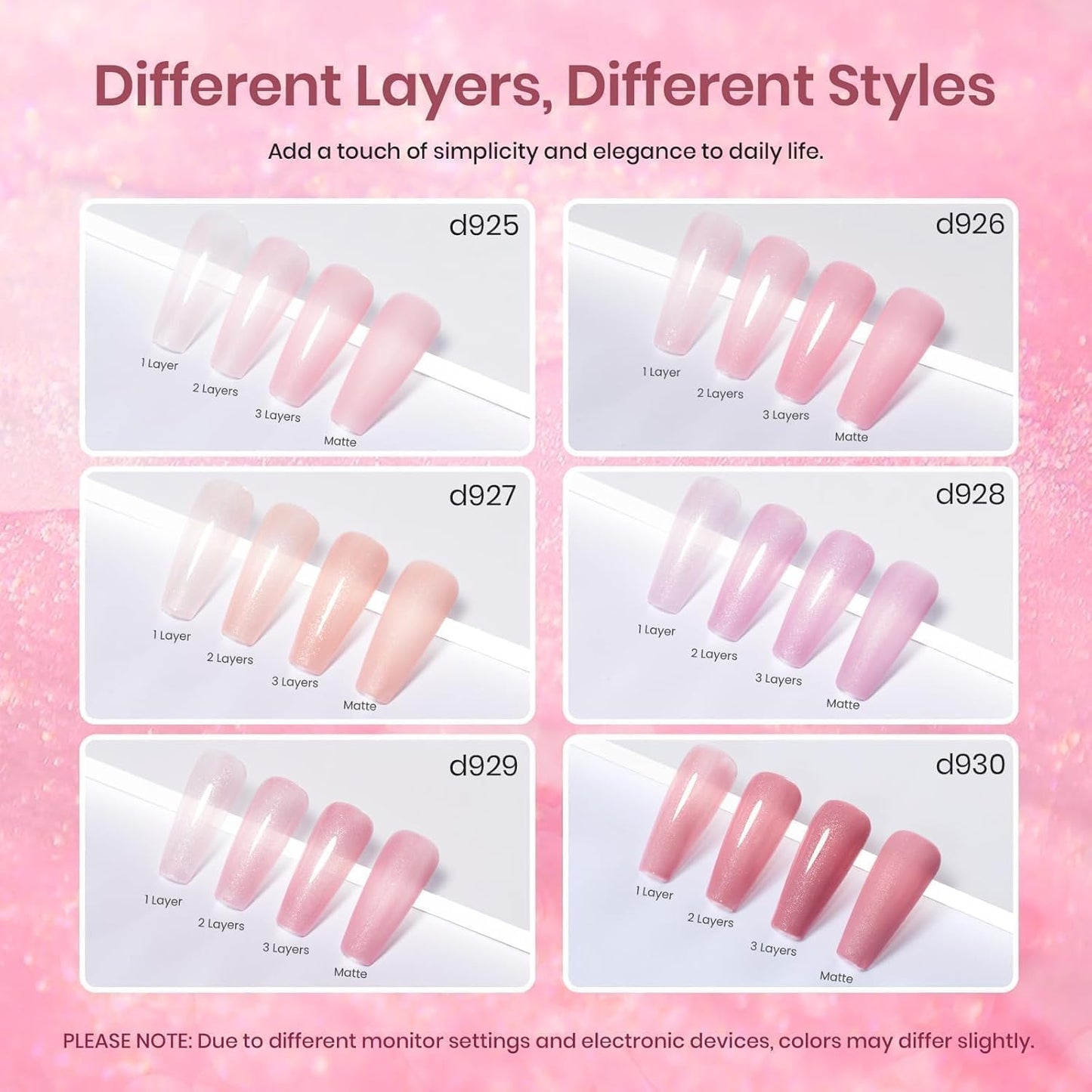 Beetles Pink Glitter Gel Polish Set - 6 Colors Jelly Gel Polish Kit Shimmer Pink Sheer Translucent Effect Soak off UV Nail Concealer Summer French Nail Art Salon Manicure Gift for Women