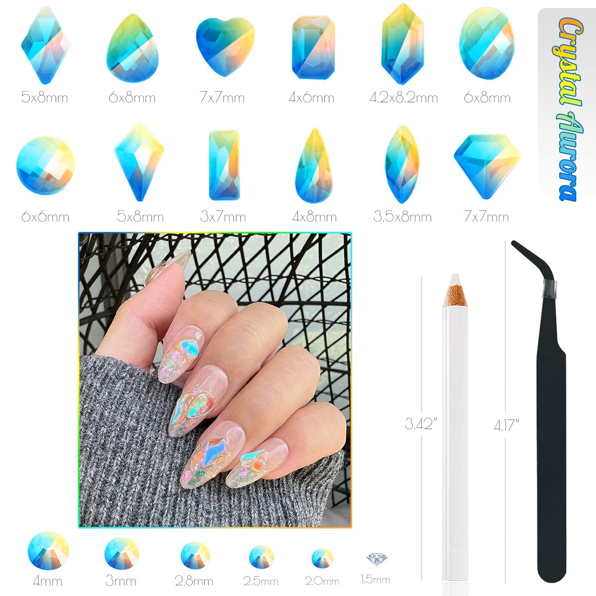 Aurora Crystal Clear Moonlight Rhinestones - Flatback Round Beads K9 Glass Gems Stones Nail Charms for DIY Crafts