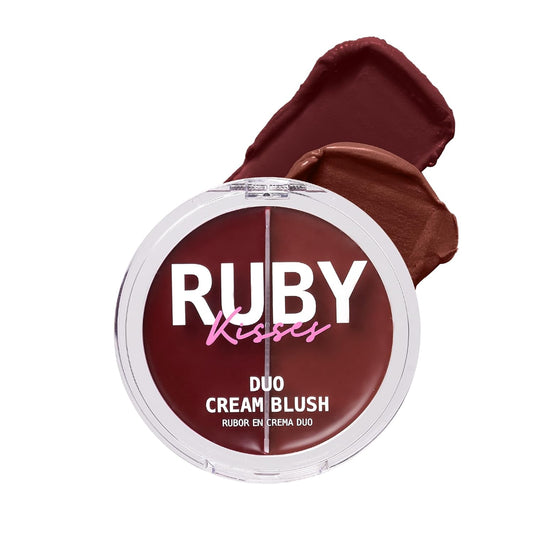 Ruby Kisses Duo Cream Blush, Smooth, Natural-Looking, Long-Lasting Face Makeup Blush for Cheeks, Lips, and Eyes, Buildable and Blendable, Infused with Green Tea, Aloe Vera Extract, and Hyaluronic Acid (Rosewood)