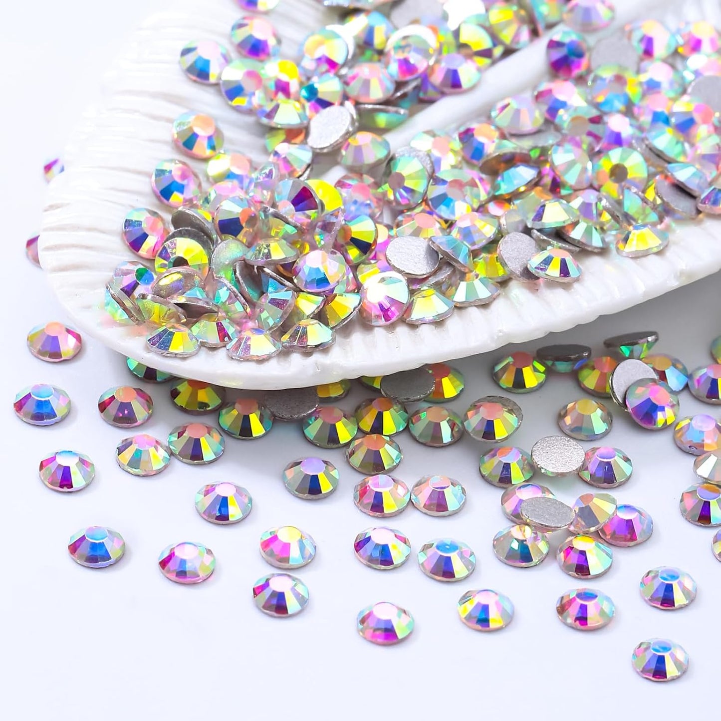 Crystal AB Flatback Rhinestones, Glass Rhinestones for Nail Art and Craft, Glue Fix, Loose Crystal Gemstones(Crystal AB, SS34, 288pcs, 7.1-7.3mm)