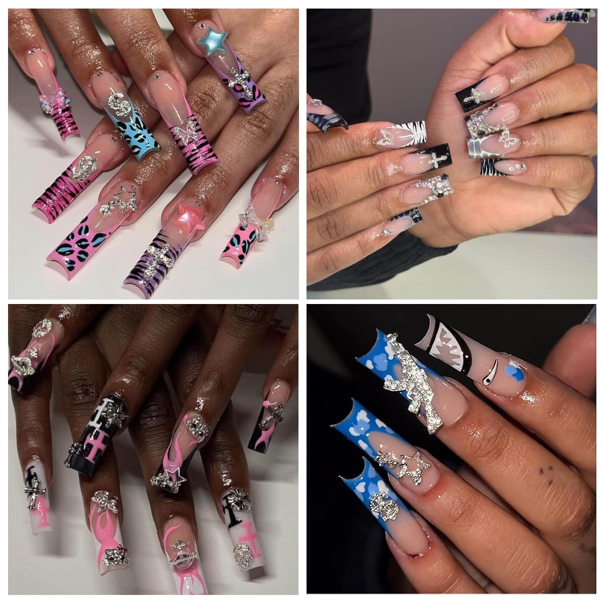 50Pcs Nail Charms Rhinestones Gems Kitty Heart Star Gun Planet Cross Jewelry for Acrylic Nails Accessories Women Nail Decorations Manicure Craft DIY Nail Art Supplies