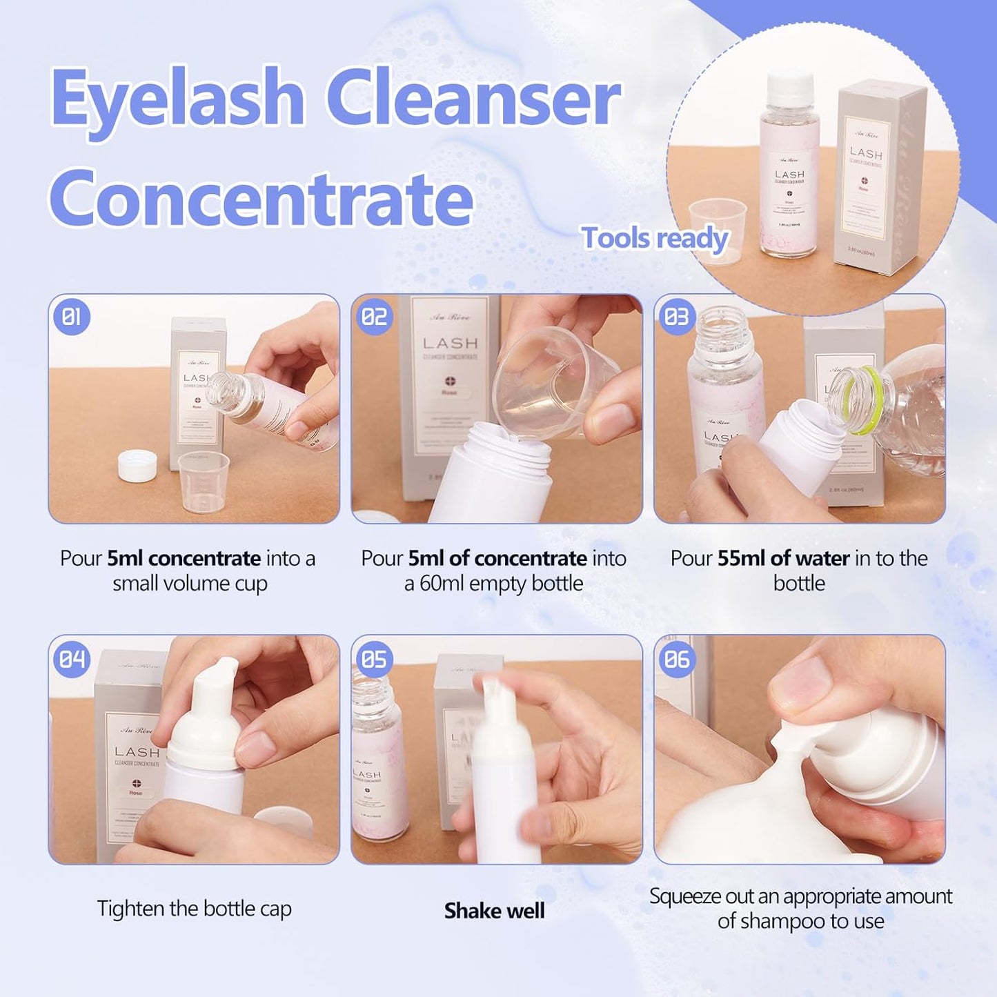 Lash Shampoo Concentrate 100ml Lash Extension Cleanser Oil-Free Eyelash Extension Shampoo with Salon Home Care -Makes 20 Bottles 60ml Eyelash Cleaner,Bubble Gum