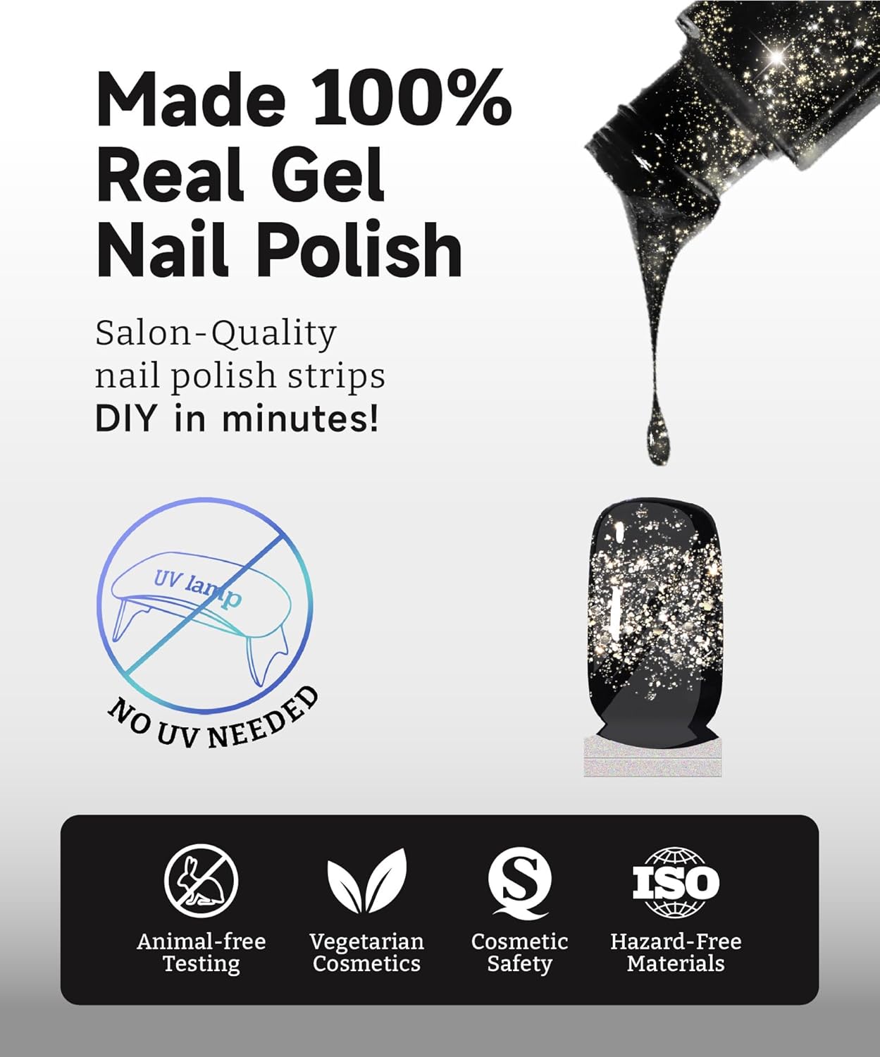 Glitter Nail Polish Strips, 32 Pcs Salon Quality Gel Nail Stickers, Long Lasting Wraps Easy to Use & Remove (Blue and Pink Planet)