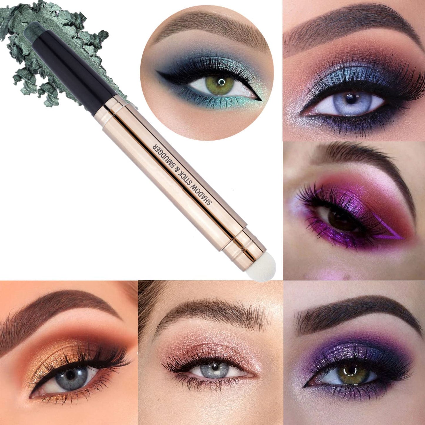Green Eyeshadow Stick, Cream Shimmer Smooth Eyeshadow Pencil, Hypoallergenic Waterproof Long Lasting Eye Shadow Highlighter Stick, Create High-Impact, Multi-Dimensional Eyes Look