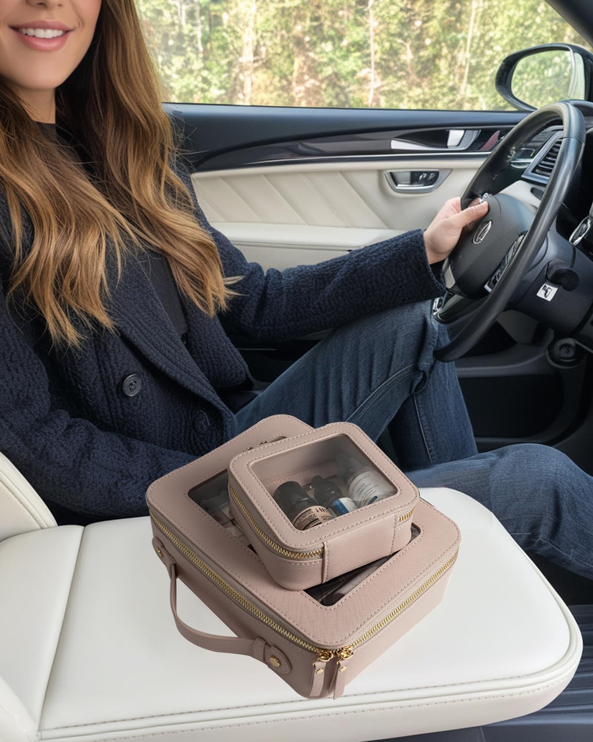 Clear Makeup Bag Small, TSA Approved Portable Toiletry Bag with Zipper Cosmetic Travel Bag Makeup Organizer Case Mini Makeup Pouch for Purse Car Organizer Bag for Women Men