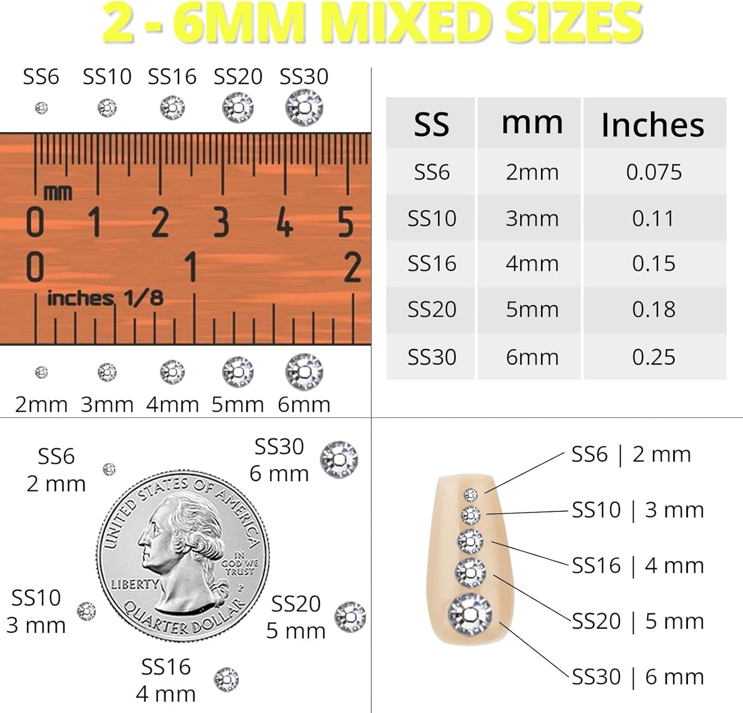 30000Pcs Resin Rhinestones Set for Crafting Bedazzling, Yellow Flatback Gems Jewels for Crafts Clothes Shoes Fabric Outfit Makeup, Flat Back Crystal 2-6mm with b 7000 Glue