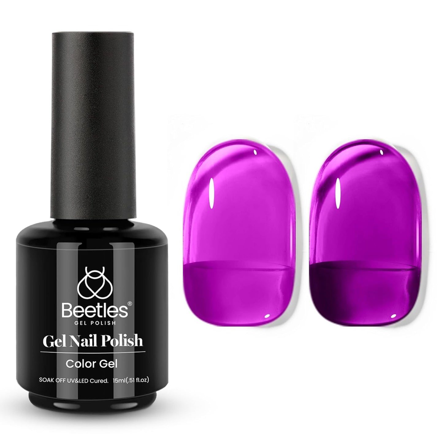 Beetles Purple Gel Nail Polish, 15ML Clear Purple Jelly Gel Polish Sheer Translucent Effect Neutral Nail Polish Soak Off UV Violet Night Dream Series French Nail Art Manicure Salon Gift for Women