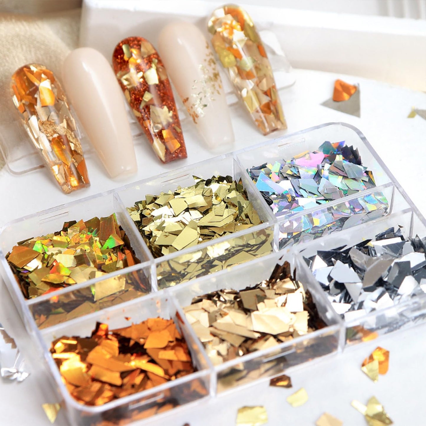 Fall Nail Sequins Holographic Laser Mixed Color Autumn Nail Flakes Design Nail Charms 3D Confetti Nail Art Stickers Irregular Nail Glitter Sequins for Women