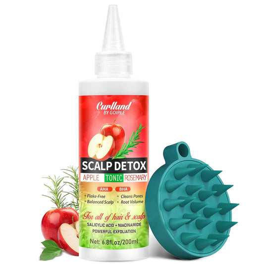 Rosemary & Apple Scalp Exfoliating Tonic - Scalp Detox Serum Deep Cleansing & Clarifying Treatment for Buildup, Dry Flaky Scalps - Soft Silicone Hair Scalps Massager Shampoo Brush for All Hair Types