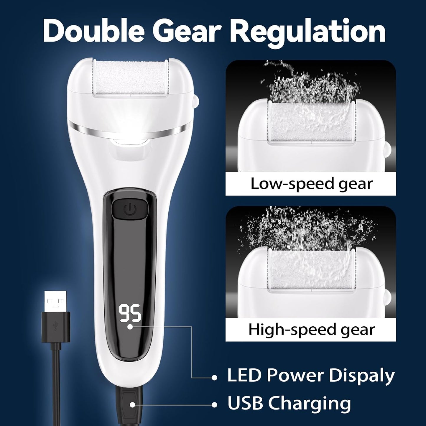 Electric Callus Remover for Feet with 3 Roller Heads 2 Speed Rechargeable Waterproof Professional Pedicure Kit 17 in 1 Foot File Tools Perfect for Dead Hard Cracked Dry Skin