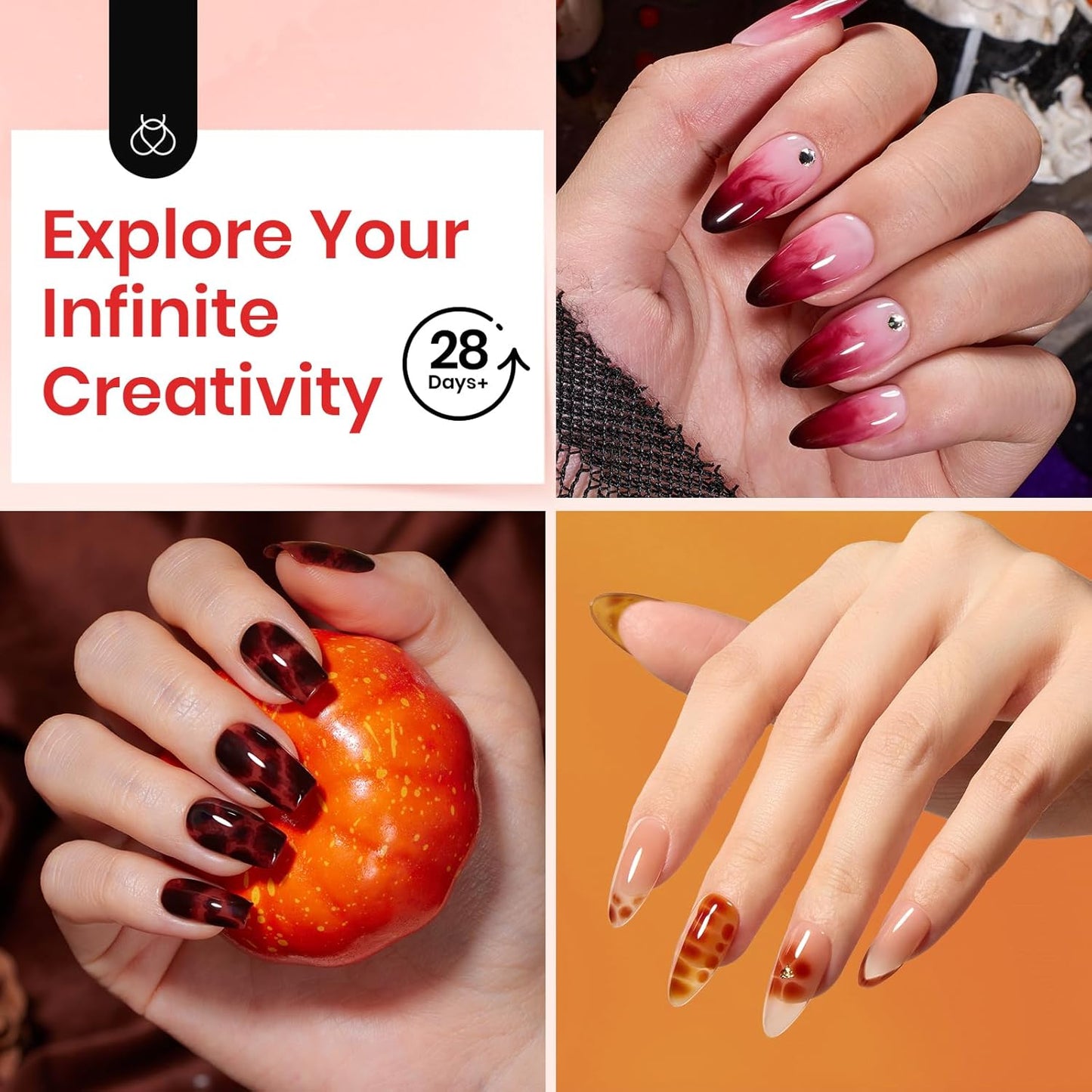 Beetles Blooming Gel and Extra Glossy No Wipe Gel Top Coat Nail Polish Halloween Set, for Spreading Effect Marble Natural Stone Watercolor Floral Print Nail Art Painting