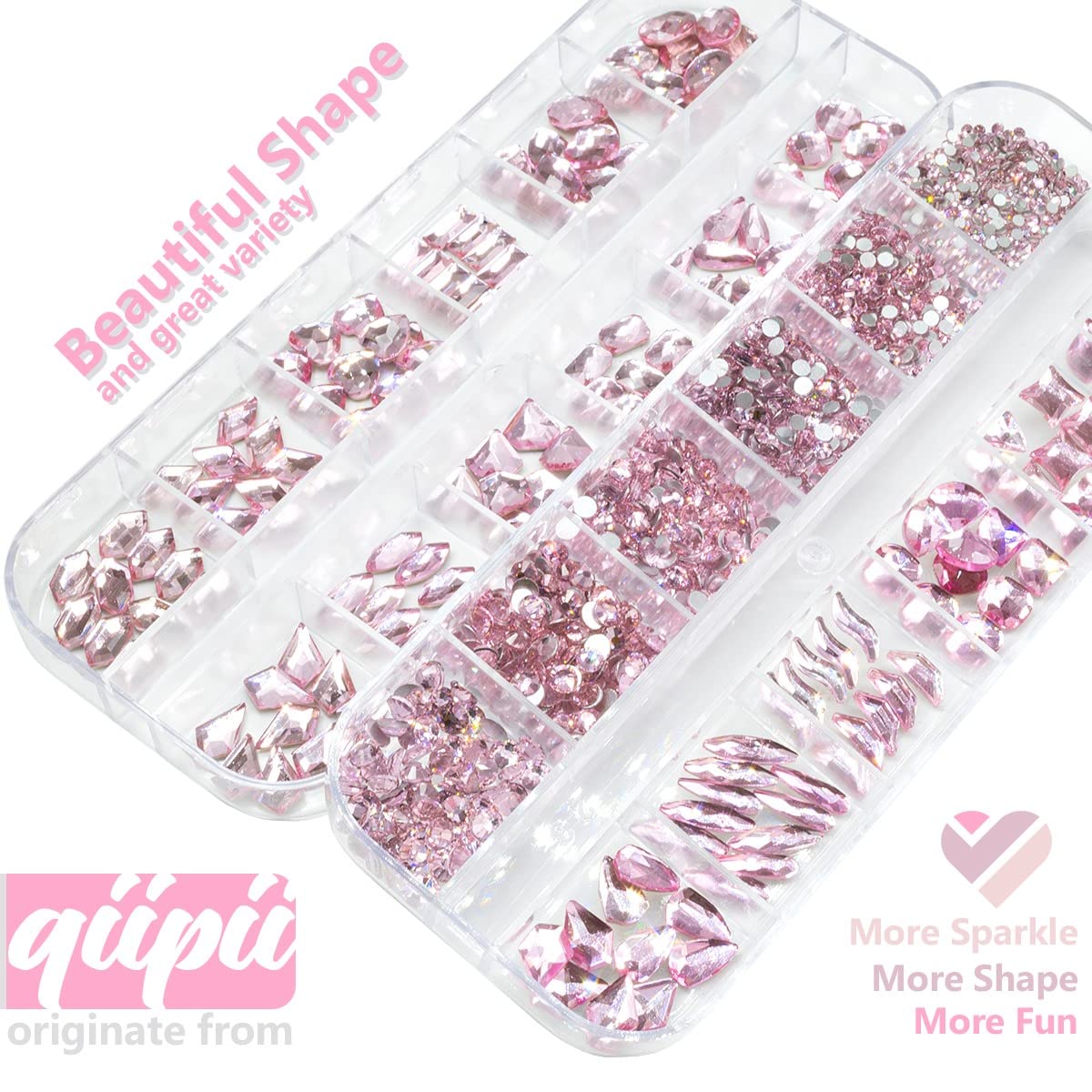 24 Styles Light Pink Nail Rhinestones Crystals Multi Shapes Flatback Gems Round Beads K9 Glass Stones Diamonds Jewels Nail Art Charms Supplies for Nails Face Eyes Makeup Crafts DIY Tumblers