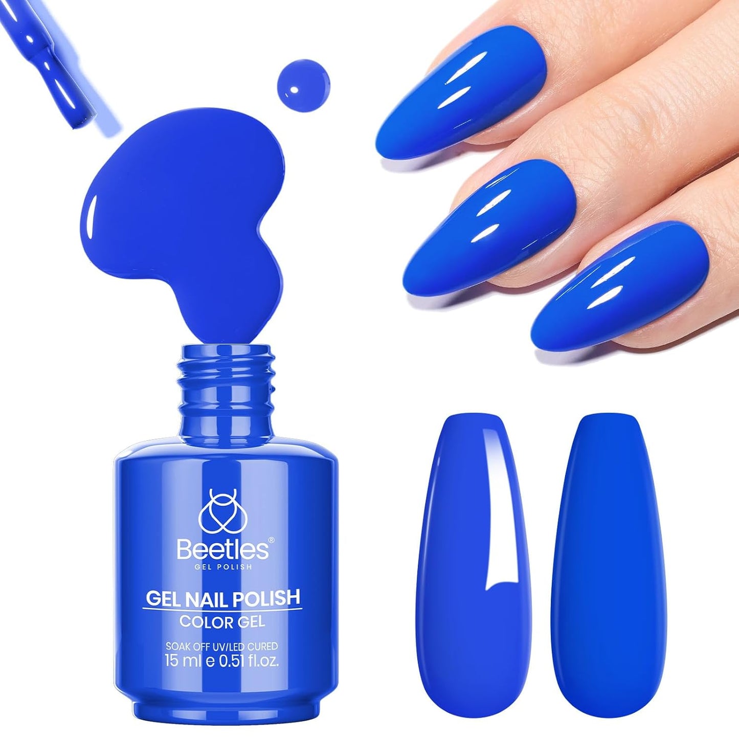beetles Blue Gel Polish - 15ML One Color One Bottle Royal Blue Gel Polish Soak off Uv Led Lamp Nail Art Colorful Bottle All Season Manicure