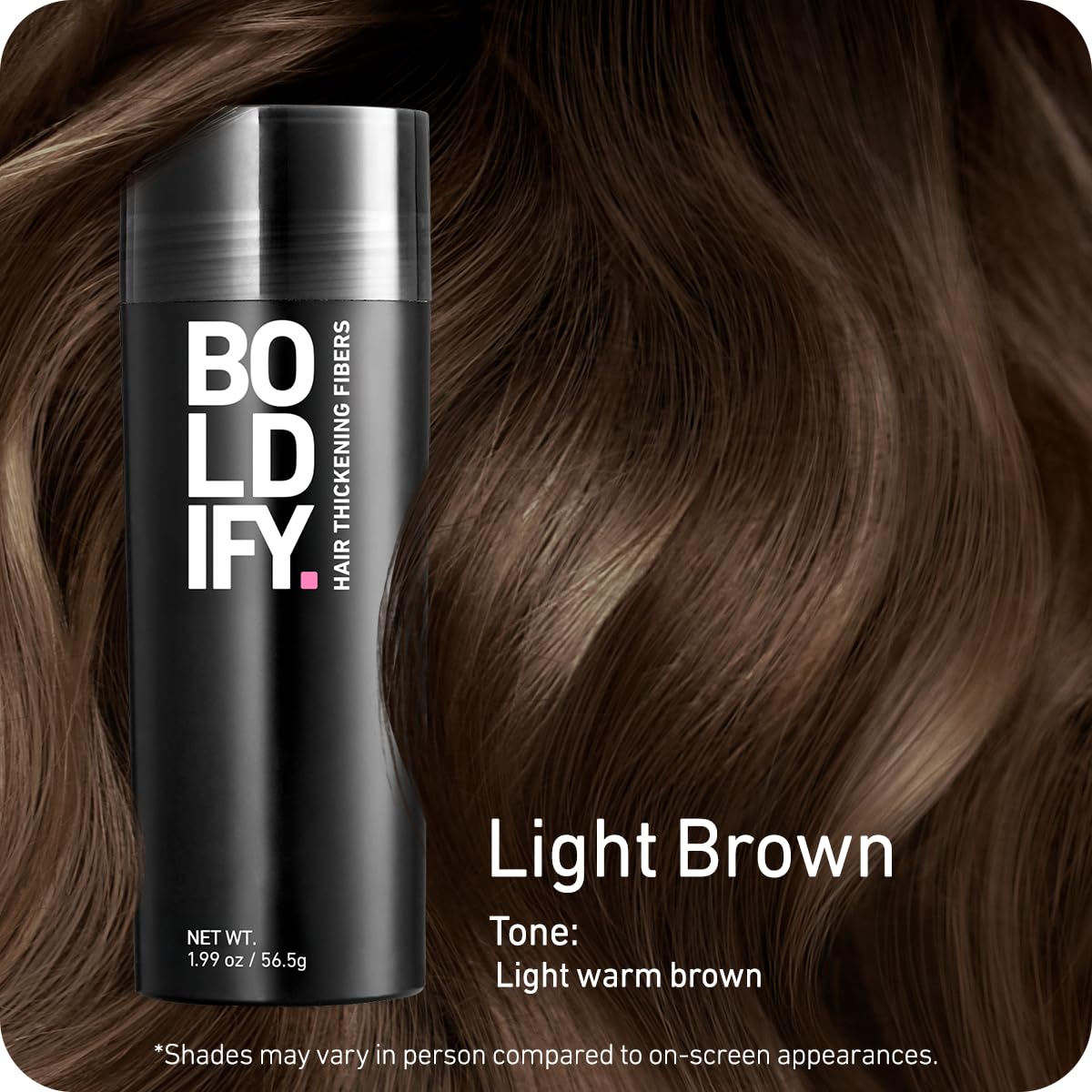 BOLDIFY Hair Fibers (56.5g) - Fill In Thinning and Fine Hair for an Instantly Fuller, Thicker Look - 14 Shades for Women & Men - Light Brown