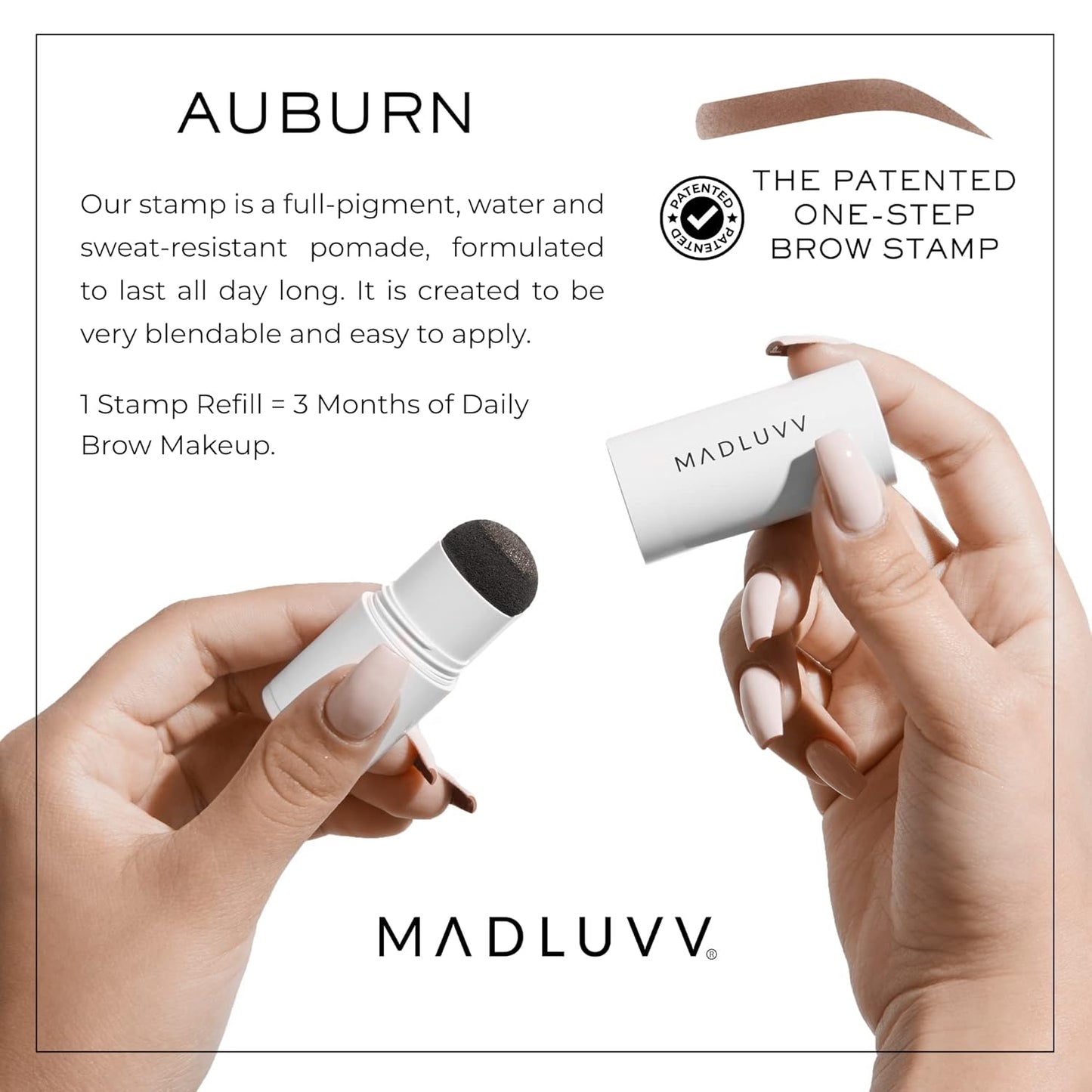 MADLUVV Brow Stamp Refill* - Color Stamp for Brows & Root Touch Up for Women & Men, Instantly Conceal Hair Loss, Grey Hair, Thinning Hair with Stain-Proof/Smudge-Proof Powder Formula (Auburn)
