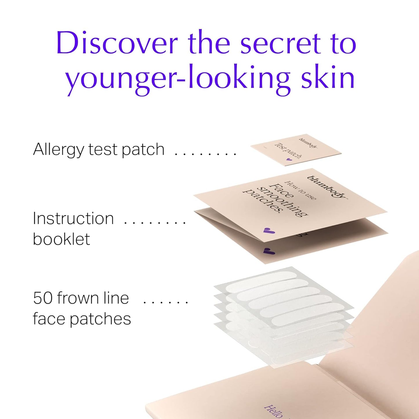 Blumbody Forehead Wrinkle Patches - Anti Wrinkle Facial Patches to Smooth Eyes & Forehead Wrinkles - Non-Silicone Face Tape for Fine Wrinkles between Eyes & Face - 50 Patches (Up to 60 day supply)