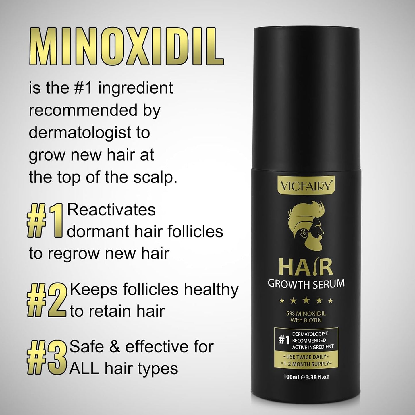 5% Minoxidil for Men Hair Growth Serum - Hair Regrowth Topical Spray Infused With Biotin - Thinning Hair and Anti Hair Loss Treatment Thicker Longer Fuller Healthier Hair 2 Month Supply