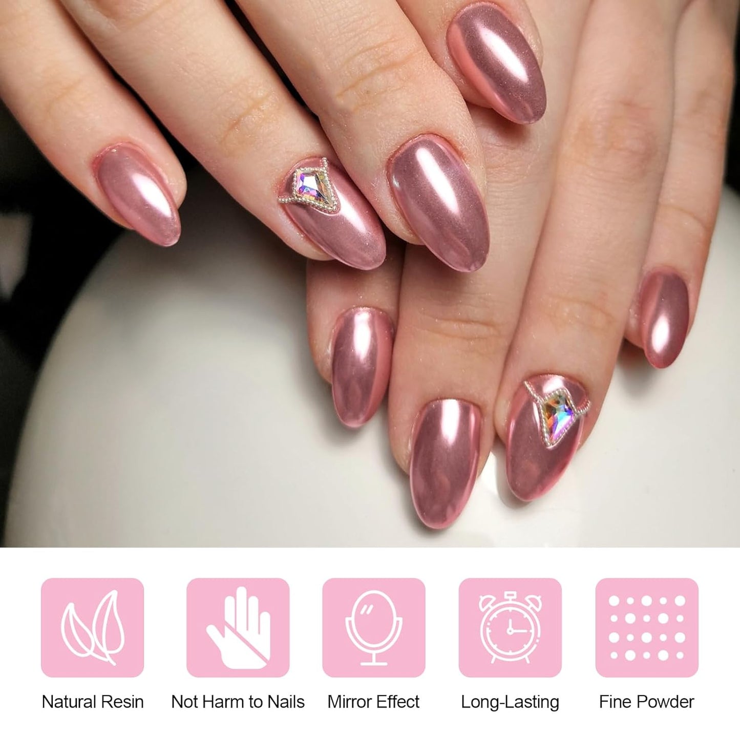 6 Pcs White Chrome Powder, Pearl Effect Nail Powder Shell Nail Glitter Dust Nail Powder with Magic Mirror Effect for Nail Art Design Decoration