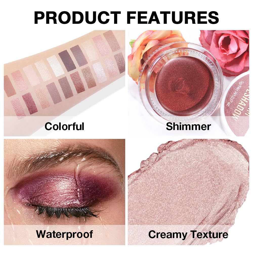 Cream Glitter Champagne Shimmer Metallic Eyeshadow Palette Makeup, Natural Single Mini Instant Holographic Eyeshadow For Women, Sombras Crema Para Ojos, Talc, Paraben&Cruelty Free, 17